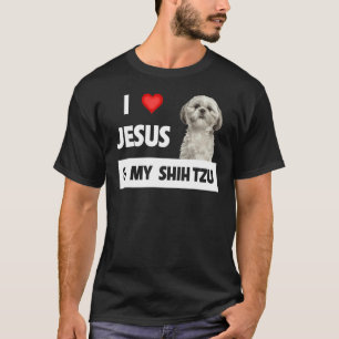 Camiseta Eu Amo Jesus E Meu Shih Tzu Mãe Pai Cão Cristão