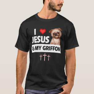 Camiseta Eu amo Jesus e o meu cão Griffon em Bruxelas Mãe P