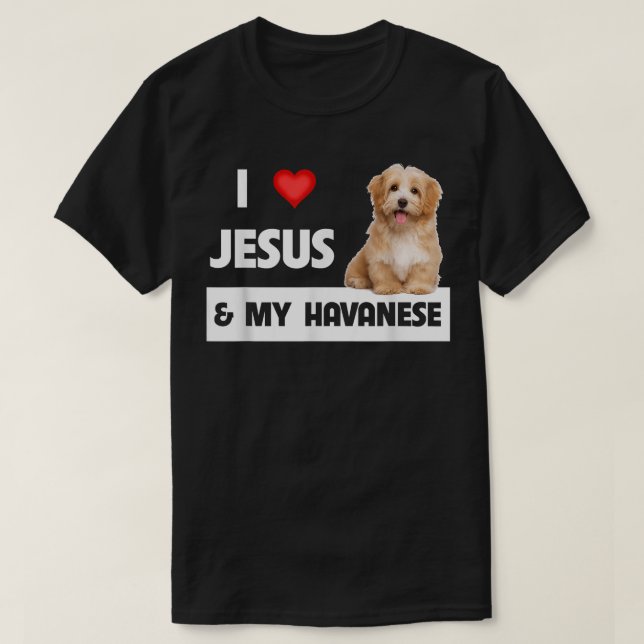 Camiseta Eu amo Jesus e o meu cão parente Pai mãe (Frente do Design)