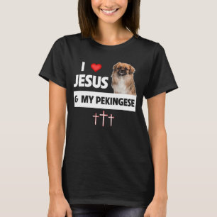 Camiseta Eu amo Jesus e o meu cão pekingês mãe Pai Christia
