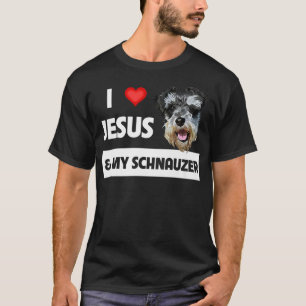 Camiseta Eu amo Jesus e o meu cão Schnauzer Mãe Pai Pet