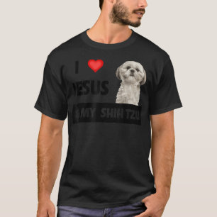 Camiseta Eu amo Jesus e o meu Shih Tzu Mãe Pai Cão Cristão