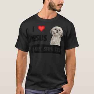 Camiseta Eu amo Jesus e o meu Shih Tzu Mãe Pai Cão Cristão