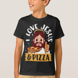 Camiseta Eu Amo Jesus e Pizza Pepperoni Christian Cartoon B