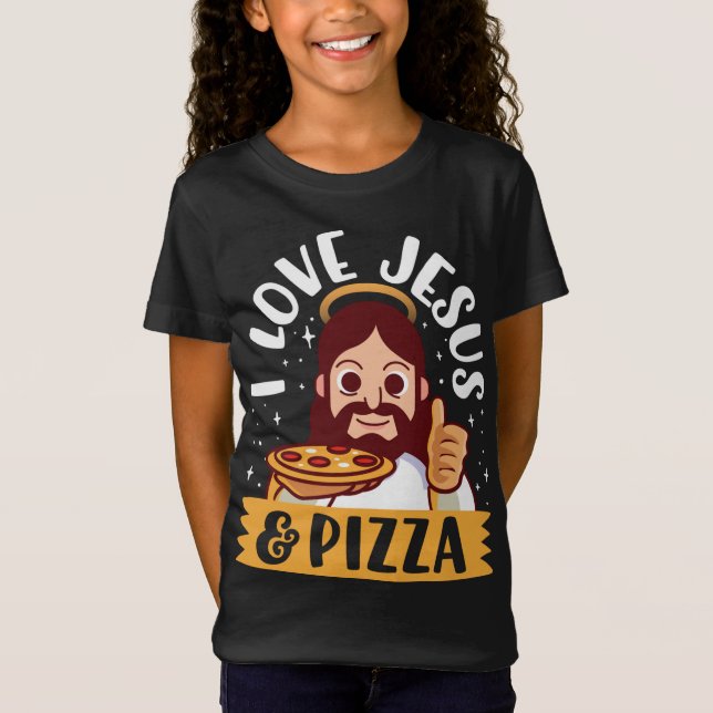 Camiseta Eu Amo Jesus e Pizza Pepperoni Christian Cartoon B (Frente)