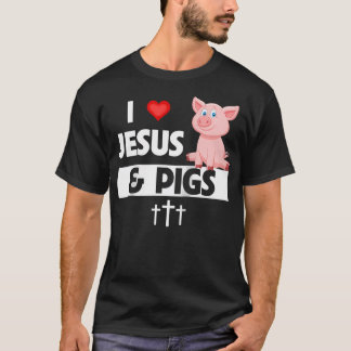 Camiseta Eu Amo Jesus E Suínos Fazenda Cristã Encantada