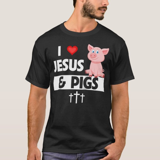 Camiseta Eu Amo Jesus E Suínos Fazenda Cristã Encantada (Frente)