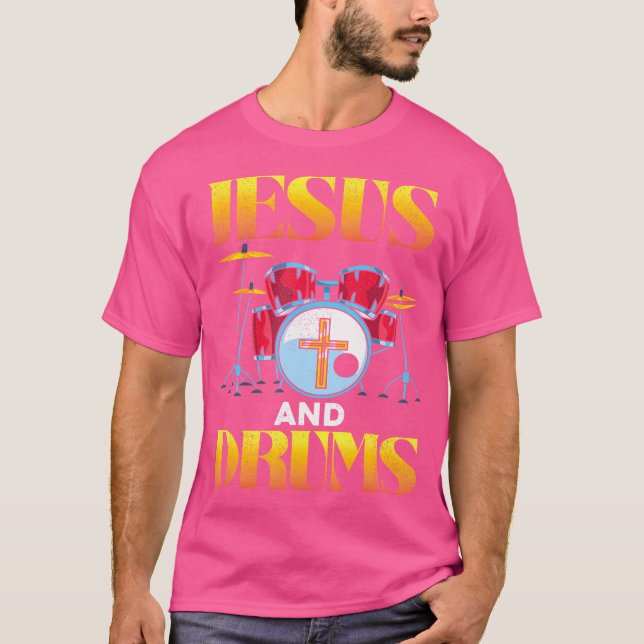 Camiseta Eu Amo Jesus E Tambores, Tambores Cristãos (Frente)