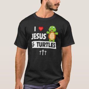 Camiseta Eu amo Jesus e tartarugas Bíblia cristã domingo