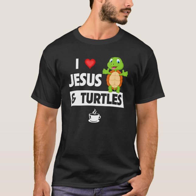 Camiseta Eu amo Jesus e tartarugas Igreja Cristã Tortoise (Frente)
