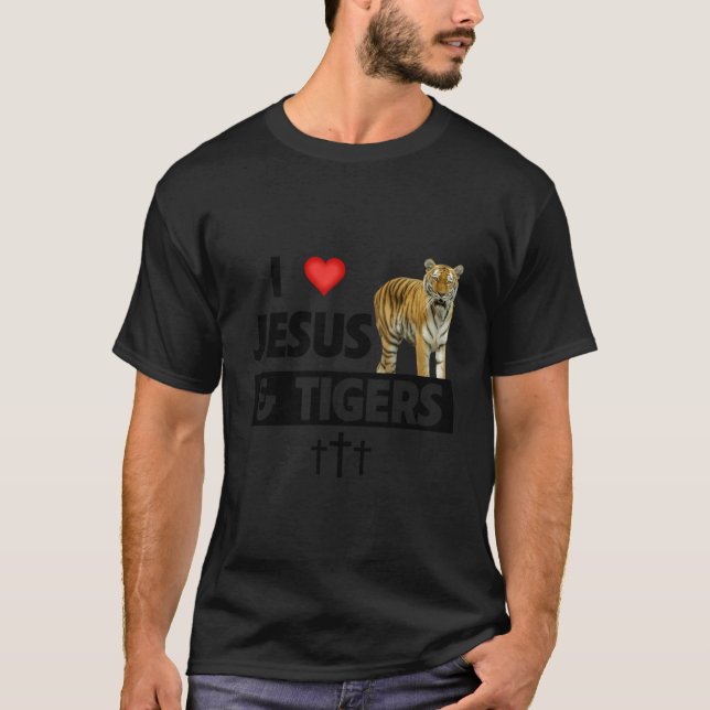Camiseta Eu Amo Jesus E Tigres Amantes de os animais Cristã (Frente)