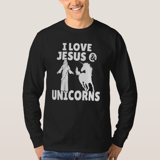 Camiseta Eu Amo Jesus E Unicórnios Magnéticos (Frente)