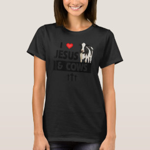 Camiseta Eu amo Jesus e vacas cultivando a Fazenda cristã A