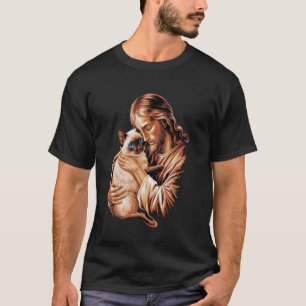 Camiseta Eu Amo Jesus & Gato Siamesa Divertido Deus Cristão