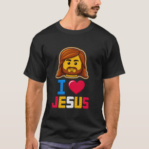 Camiseta Eu Amo Jesus Mestre Construtor Blocos de Construçã