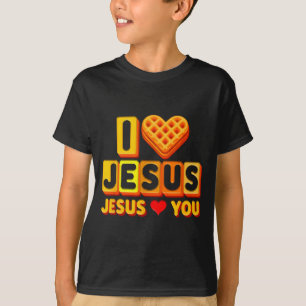 Camiseta Eu Amo Jesus Waffle Coração Humorístico Café da Ma