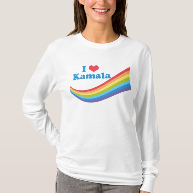 Camiseta Eu Amo Kamala Rainbow Cute Election Long Sleeve (Frente)
