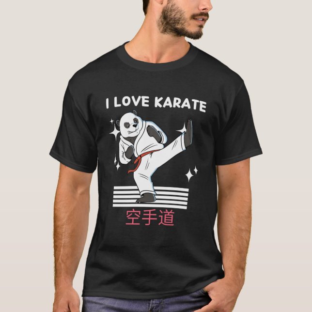 Camiseta Eu Amo Karate Kawaii Panda Karate Japonês (Frente)