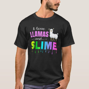 Camiseta Eu Amo Lhamas e Slime Arco-Íris Rosa Fofo Camiset