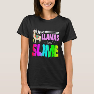 Camiseta Eu Amo Lhamas E Slime Arco-Íris Rosa Para Mulheres