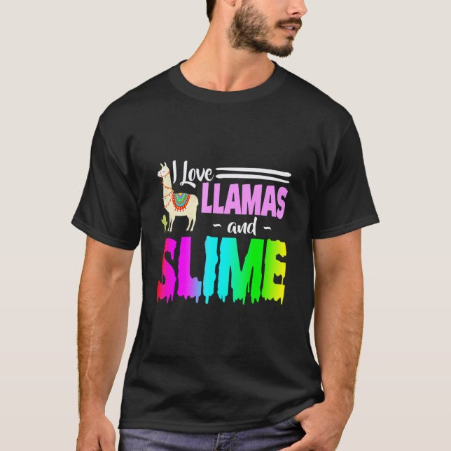 Camiseta Eu Amo Lhamas E Slime Rosa Arco-Íris Para Mulheres (Frente)