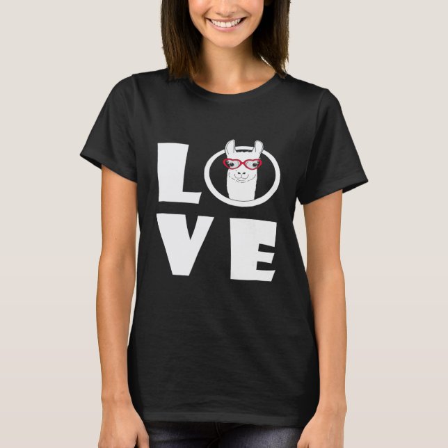 Camiseta Eu Amo Lhamas  Llama Feliz de Óculos (Frente)