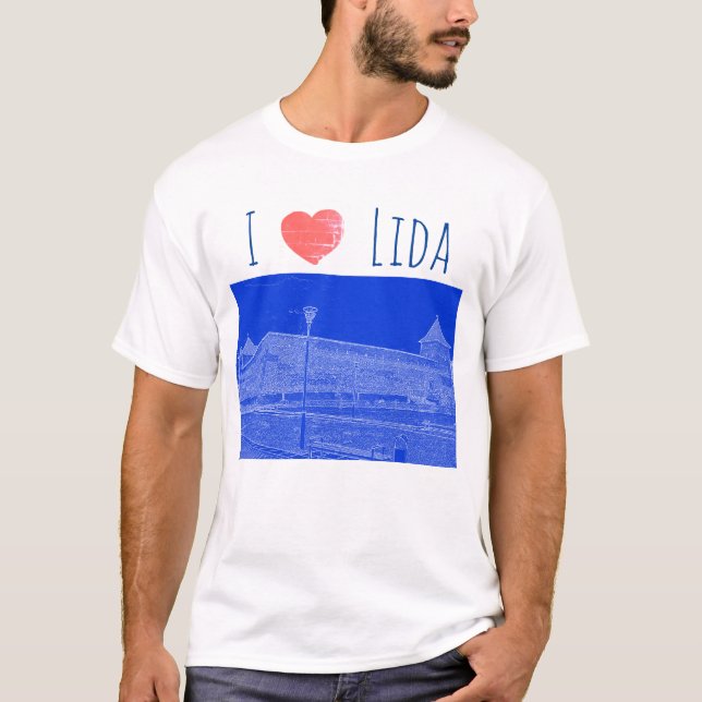 Camiseta Eu Amo Lida Belarus Architecture Castle Sketch (Frente)