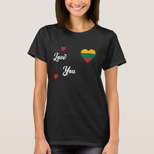 Camiseta Eu amo Lituânia com bandeira lituana num coração (Frente)