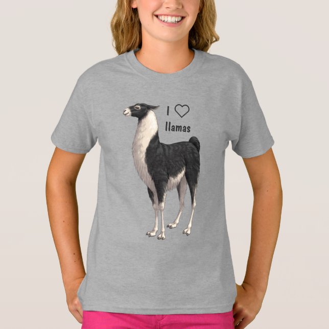 Camiseta Eu Amo Llamas Black & White Llama (Frente)