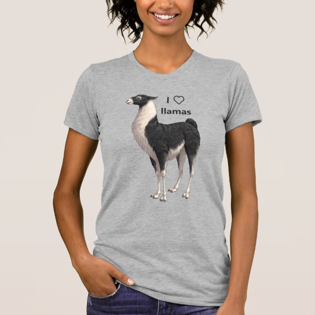 Camiseta Eu Amo Llamas Black & White Llama (Frente)