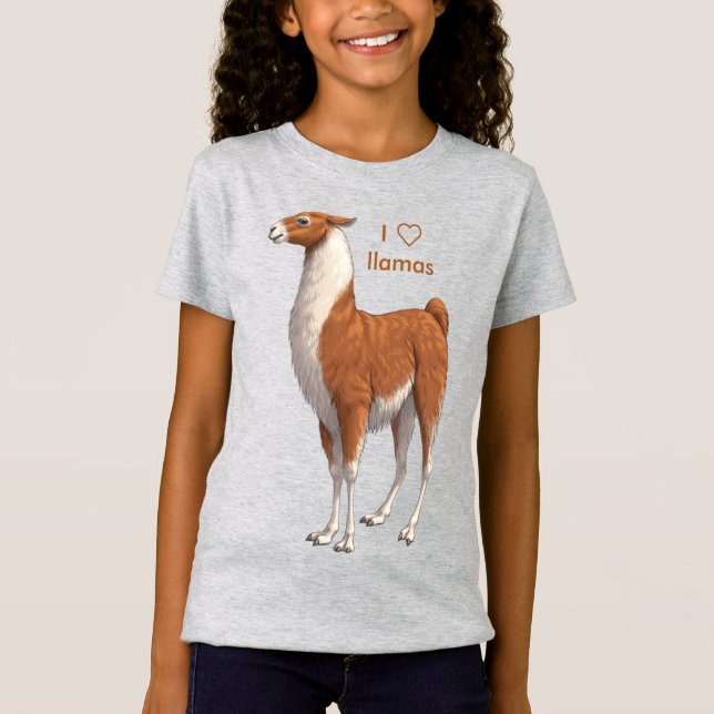 Camiseta Eu Amo Llamas Brown & White Llama (Frente)