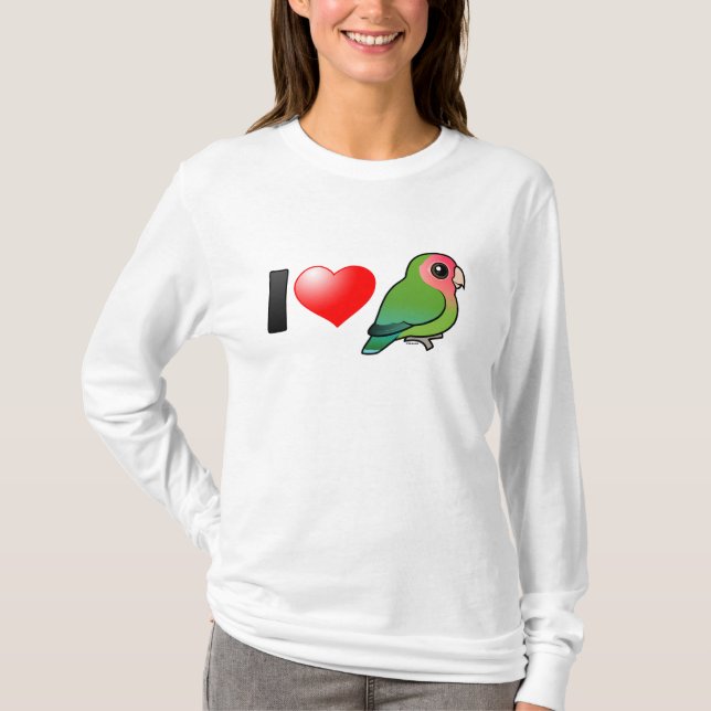 Camiseta Eu amo Lovebirds Pêssego-enfrentados (Frente)