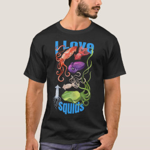 Camiseta Eu Amo Lulas Polvo Cefalópode Oceano Verão Kawa