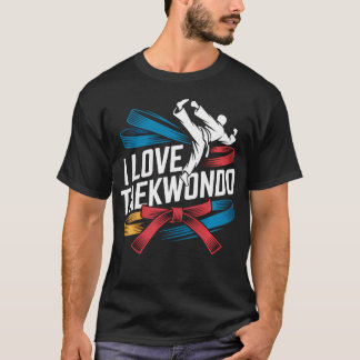 Camiseta Eu Amo Lutador de Cinto Colorido de Taekwondo