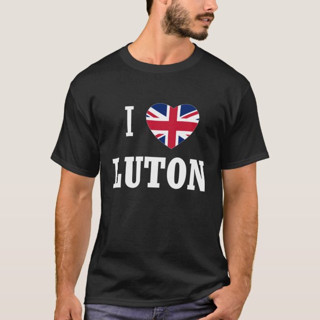 Camiseta Eu Amo Luton England Union Jack Flag Heart English (Frente)