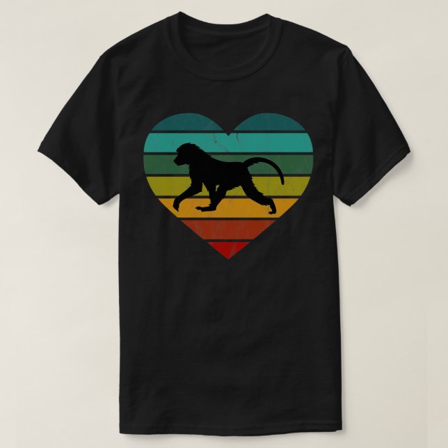 Camiseta Eu Amo Macacos-Baboão Retro Coração (Frente do Design)