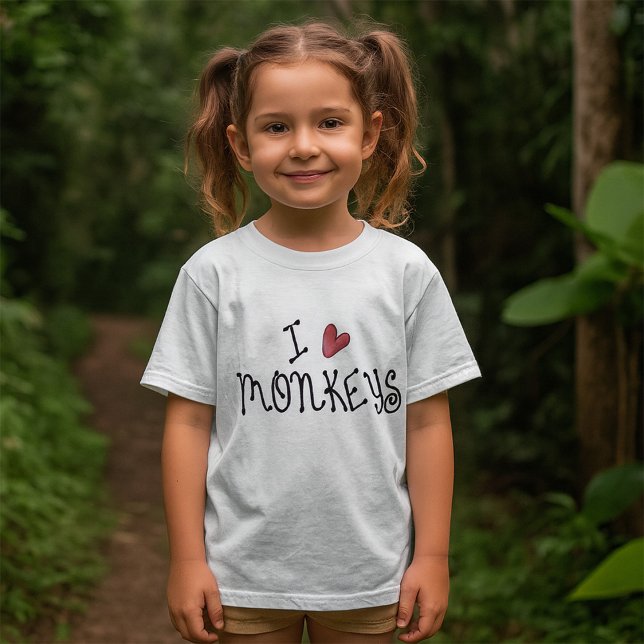 Camiseta Eu Amo Macacos De Tipografia Escrita Manuscrita (Criador carregado)