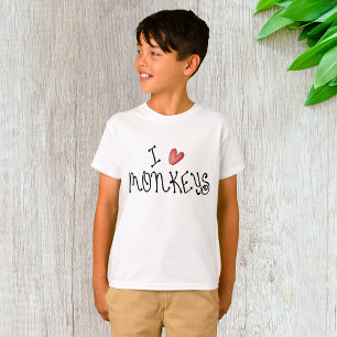 Camiseta Eu Amo Macacos Tipografia Escrita à Mão Fofa
