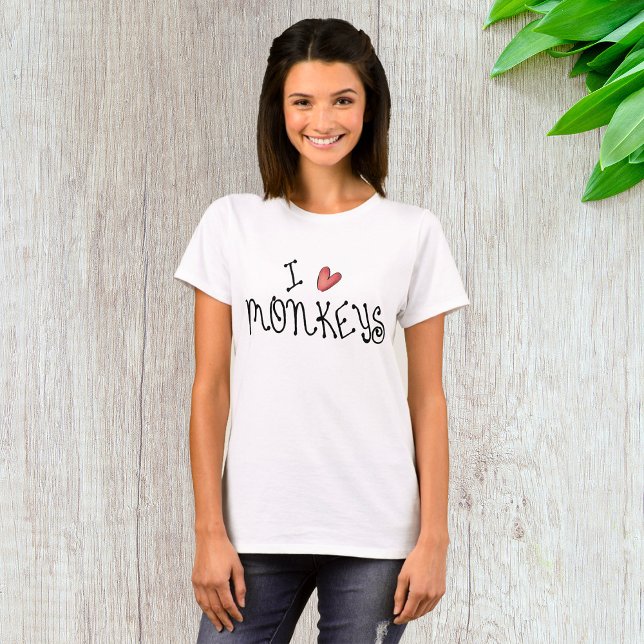 Camiseta Eu Amo Macacos Tipografia Manuscrita Fofa (Criador carregado)