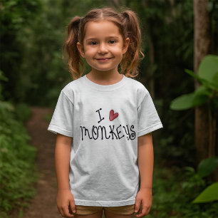 Camiseta Eu Amo Macacos Tipografia Manuscrita Fofa