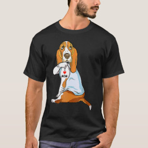 Camiseta Eu Amo Mãe Tatuagem Basset Hound Mãe Cachorro Mulh