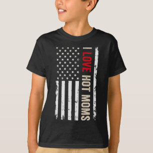Camiseta Eu Amo Mães Quentes Bandeira Americana Dos EUA 