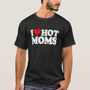 Camiseta Eu Amo Mães Quentes Coração Vermelho Amarelo Mães 