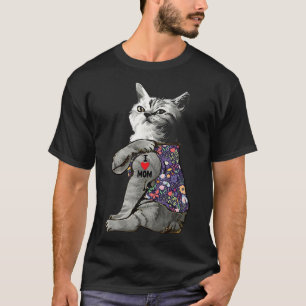 Camiseta Eu Amo Mamãe Gato Tatuagem Engraçada Dia de as mãe