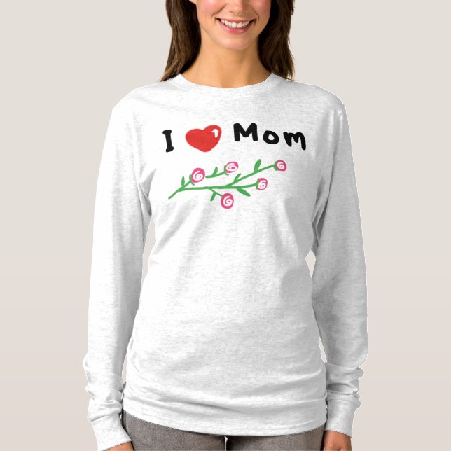 Camiseta Eu Amo Mamãe Simples T-shirts Longas E Desenhadas  (Frente)
