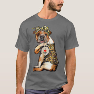 Camiseta Eu Amo Mamãe Tatto Bulldog Dog Com Bandana Mãe
