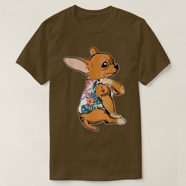 Camiseta Eu amo mamãe Tattoo Chihuahua Cachorro flores Mães (Frente do Design)