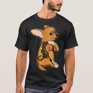Camiseta Eu Amo Mamãe Tattoo Chihuahua Cog Sunflower & Leop