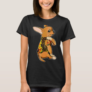 Camiseta Eu Amo Mamãe Tattoo Chihuahua Cog Sunflower & Leop