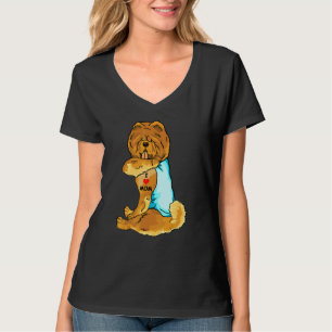 Camiseta Eu Amo Mamãe Tattoo Chow Chow Mãe Cães Mulheres